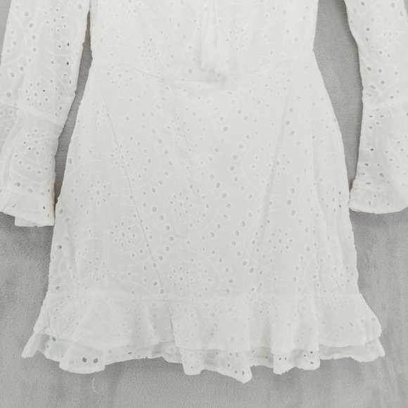 Parisian Broderie Off-shoulder Flared Sleeve Flare Mini dress in white P6514 - Picture 3 of 9